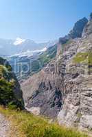 Beautiful view of the mountain landscape of the Eastern slope of the Eiger peak. Grindelwald Switzerland