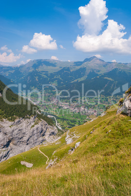 Walk in the Swiss Alps in summer with beautiful views of the Grindelwald