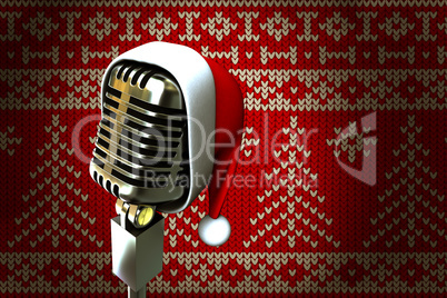 Composite image of retro microphone with santa hat