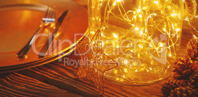 Plate and cutlery with Christmas decoration