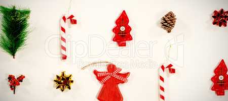 Christmas ornaments against white background