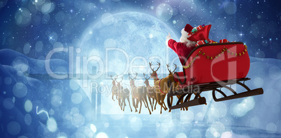 Composite image of santa claus riding on sleigh with gift box