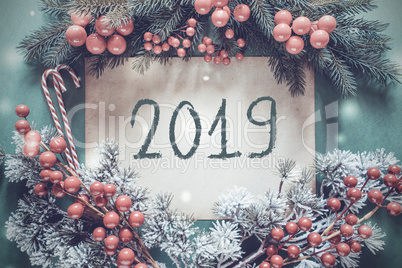 Christmas Garland, Fir Tree Branch, Snowflakes, Text 2019