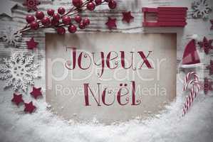 Red Christmas Decoration, Snow, Joyeux Noel Means Merry Christmas