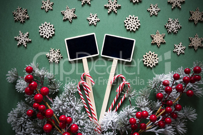 Black Sign With Christmas Decoration, Retro And Frosty Look