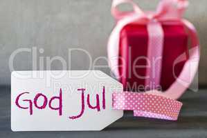 Pink Gift, Label, God Jul Means Merry Christmas