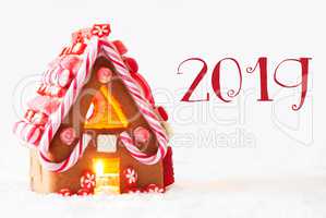 Gingerbread House With Candys, White Background, Text 2019