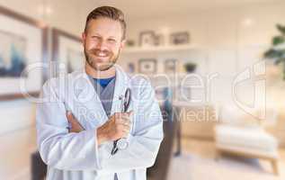 Handsome Young Adult Male Doctor With Beard Inside Office