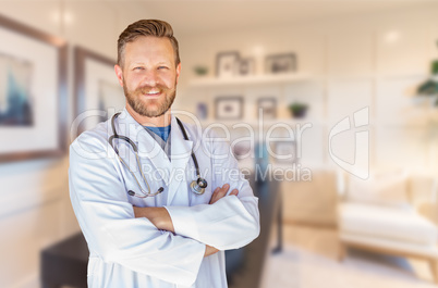 Handsome Young Adult Male Doctor With Beard Inside Office