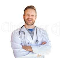 Handsome Young Adult Male Doctor With Beard Isolated On A White
