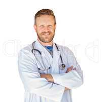 Handsome Young Adult Male Doctor With Beard Isolated On A White