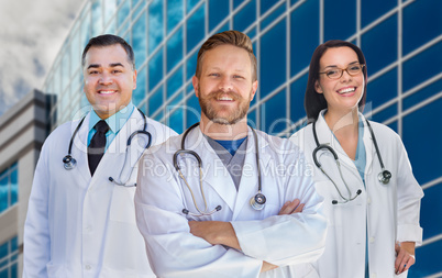 Group Of Mixed Race Male and Female Doctors or Nurses In Front o