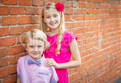 Cute Young Caucasian Brother and Sister Portrait