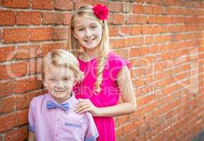 Cute Young Caucasian Brother and Sister Portrait