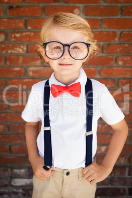 Cute Young Caucasian Boy Wearing Glasses and Red, White and Blue