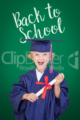 Young Caucasian Boy In Graduation Cap and Gown Against Green Cha