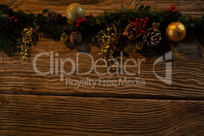 copy space with Christmas ornament on a wooden background