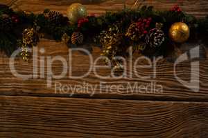 copy space with Christmas ornament on a wooden background