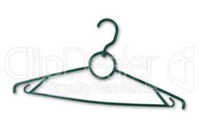green plastic clothes hanger isolated on white background