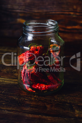 Dry Red Chili Peppers inside the Jar.