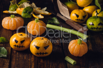 Halloween with fake pumpkins