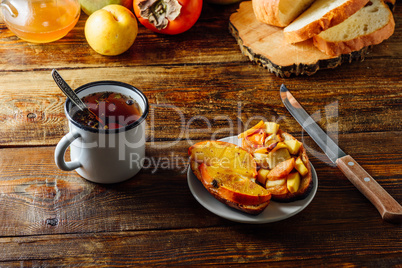 Fast Breakfast with Tea and Fruit Toast