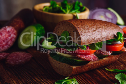 Sandwich with Rye Bread, Cheese and Vegetables