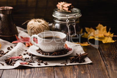 Autumn Leaves with Cup of Coffee.