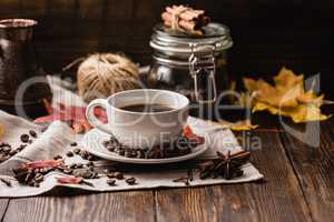 Autumn Leaves with Cup of Coffee.