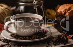Cup of Coffee with Autumn Leaves