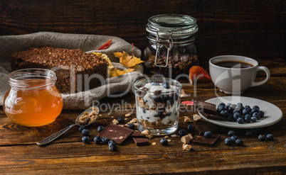 Rural Breakfast with Granola and Blueberries