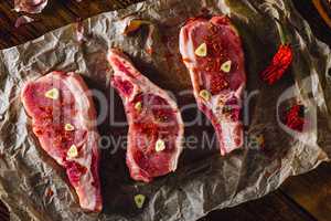 Three Pork Loin Steaks Ready for Cooking