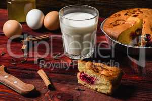 Slice of Cherry Cake with Milk