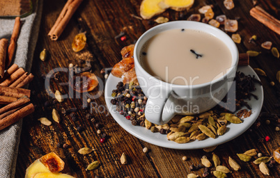 Cup of Masala Tea with Different Spices