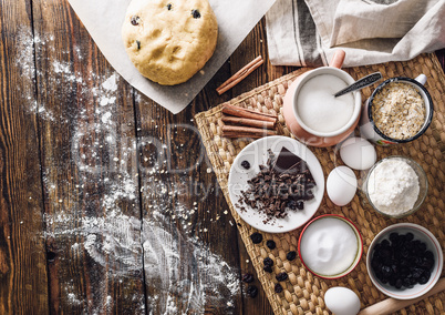 Dough and Ingredients for Oatmeal Cookies