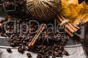 Autumn Still Life with Coffee and Leaves