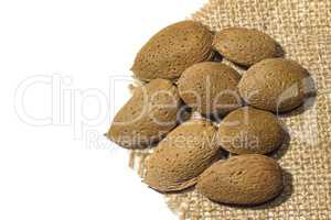 Isolated Almonds on the linen fabric