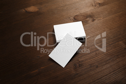 Business cards on wood