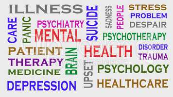 Mental health word tag cloud. Medical Concept.