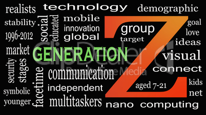 Generation Z in word collage. Marketing and targeting concept