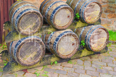 Oak barrel used to store beer in a brewery.