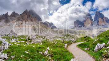Three Peaks of Lavaredo in summer season, Italian Dolomites