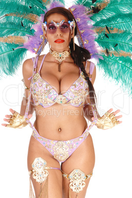 Close up image of carnival dancer woman