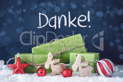 Green Christmas Gifts, Snow, Danke Means Thank You