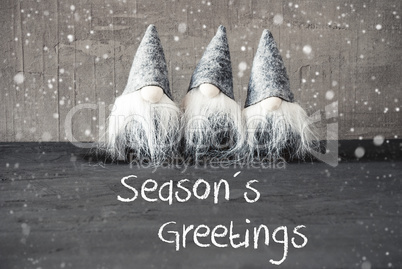 Three Gray Gnomes, Cement, Snowflakes, Seasons Greetings