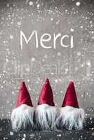 Three Red Gnomes, Cement, Snowflakes, Merci Means Thank You
