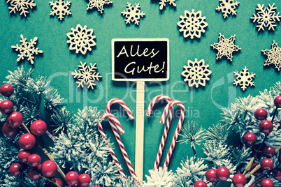Black Christmas Sign,Lights, Alles Gute Means Best Wishes, Retro Look