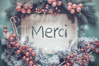 Christmas Garland, Fir Tree Branch, Merci Means Thank You