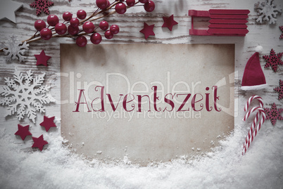 Red Christmas Decoration, Snow, Adventszeit Means Advent Season