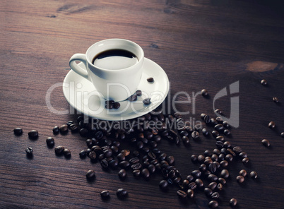 Coffee cup, coffee beans